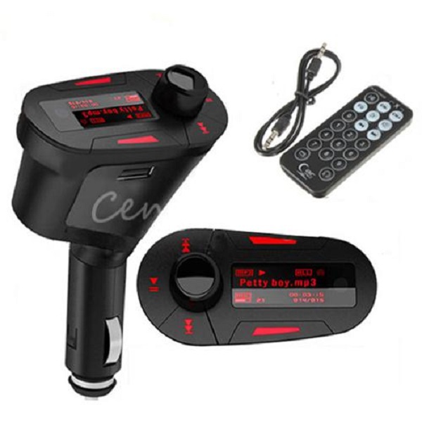 New 3 5mm Car Kit Auto Audio Stereo Socket In Car Red LCD FM Transmitter Radio