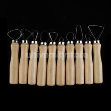 10 Pcs Wood Pottery Clay Sculpture Loop Tool with Stainless Steel Flat Wire CA1T