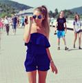 JOYINPARTY New ladies red slim jumpsuits for 2016 Summer sexy off shoulder strapless slash neck mini
