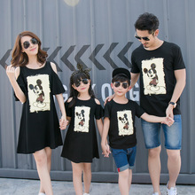 Family matching clothes for summer korean style mother and daughter dress cartoon mouse boys T-shirt short sleeve family clothes