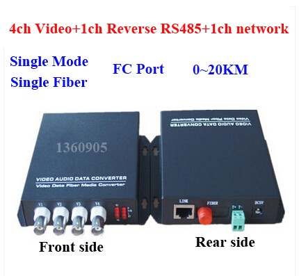 1Pair 1CH Video Fiber optic Media Converter for CCTV RS485 data S/M 20Km FC 