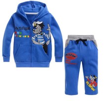2016 Cool Sets Kids Boys Girls Wolf Printing Zipper Blue Hoodies +Pants Suits for 90-130cm Children