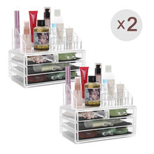 US Shipping 2pcs Acrylic Drawer Jewelry Cosmetic Organizer Storage Box For Makeup Display Rangement Maquill Color Clear moa0003