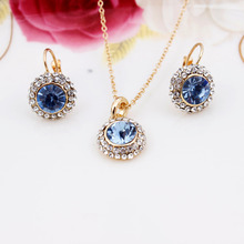 18K Gold Plated Fashion 2014 New Upscale Temperament Semicircular Austrian Crystal Earrings Necklace Jewelry sets For Women