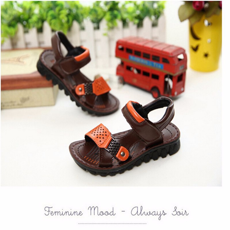  Wholesale 2015 Summer New Fashion 3-12 Years Bright Boys Student Polyurethane Anti-slip Sandals Kids Children Summer Shoes