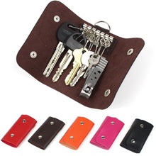 2014 New Women Men Portable PU Leather Keys Holder Case Wallet Key Organizer Manager Six Key Rings for Car Door Drawer Lock Keys