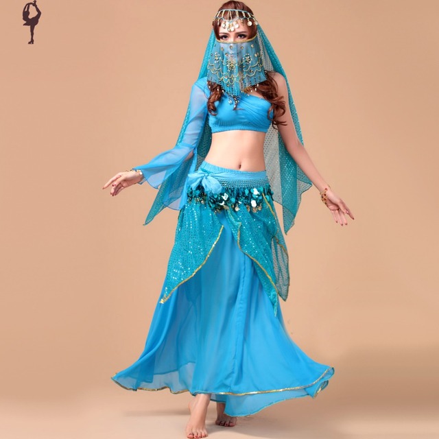 Hot Sale 2016 New Sexy Belly Dance Costume Set 5pcs Topskirtbelt