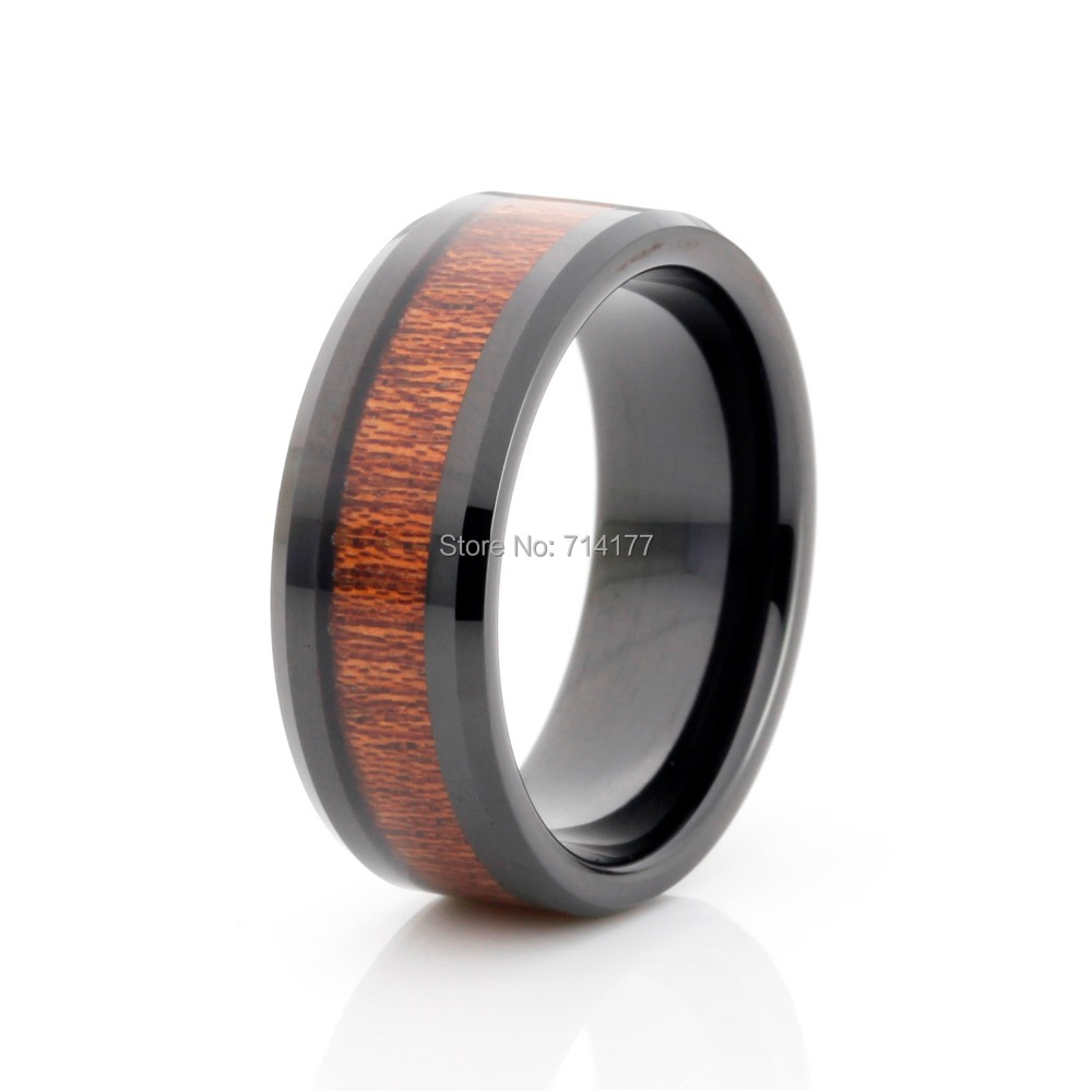 Black wood grain wedding ring