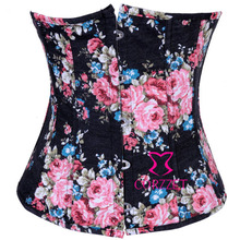 Flowers Print Black Denim Lace Up Underbust Corsets Cheap Short Bustier Waist Cincher Corset Corsettes For Women to Slim Waist
