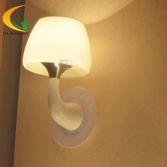 Фотография white mushrooms wall lamp bedside lamp aisle Korean European modern minimalist bedroom lamp led glass wall lamp