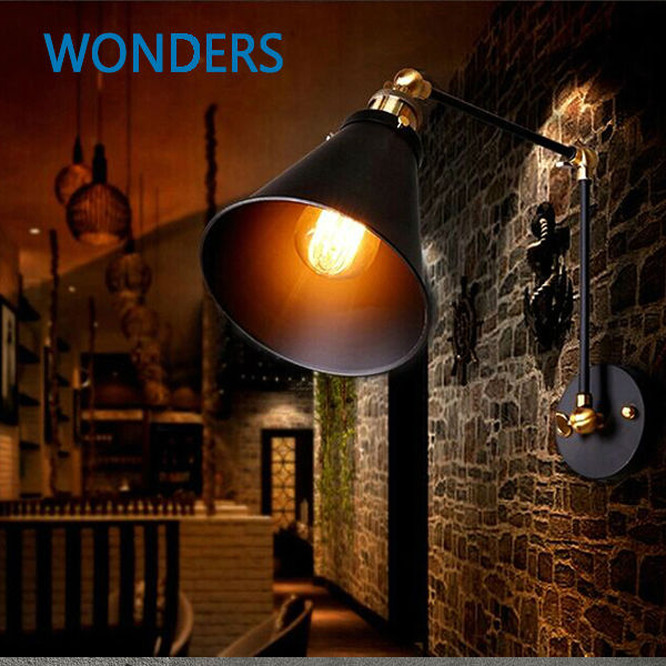 Black Industrial Vintage Wall Lamps Simple style Wall Lights LOFT Little Umbrella Double Arm Bedside Lamp Restaurant Light