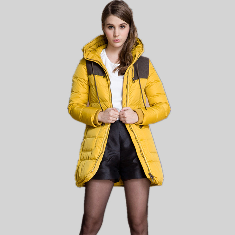 New 2015 Women Winter Long Warm Jacket Ladies Hooded White Duck Down Coat Female Hit Color Stitching Overcoat Parkas Mujer QY285