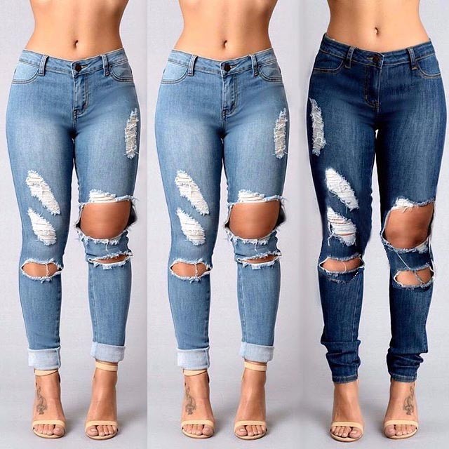 2016 new style autumn spring fashion jeans Full Length Mid waist Pencil Pants Zipper Fly skinny