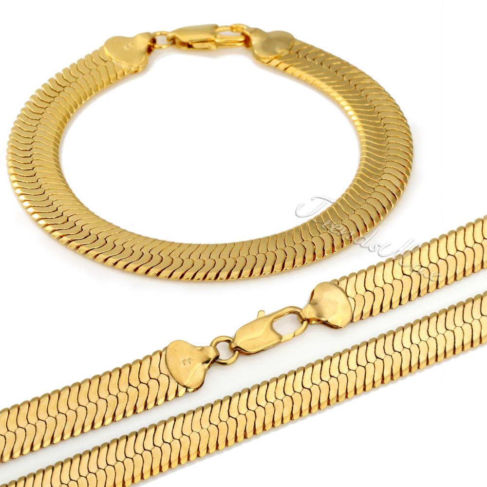 0 : Buy JEWELRY SET MIRROR Snake HERRINGBONE Necklace bracelet set 18K Gold Filled ...