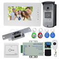 7 wired video door phone intercom system kit set with RFID IR outdoor camera video doorbell
