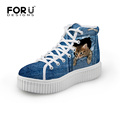 2016 New Fashion Women High Top Platform Shoes Jeans Denim 3D Cat Printed Shoes Casual Breathabler