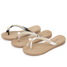 2016 Summer Women Shoes Casual Brand Woman Flip Flops Patent Leather Crystal Pearl Sandales Tongs Femmes