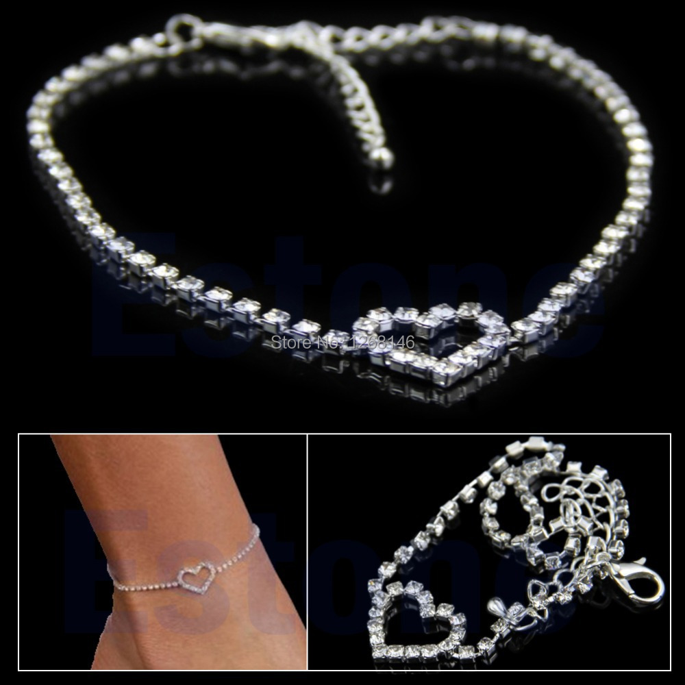 S111 Free Shipping Sexy Women Love Gift Heart Rhinestone Foot Anklet Wedding Jewelry Ankle Bracelet