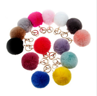 Wholesale 12PCS New Arrival Soft 8cm Full Rex Rabbit Fur Ball Gold Keyring Pompom Keychain Bag Tag fashion Accessories
