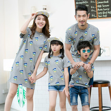 2016 summer mother father baby clothes kids cartoon t-shirts women dress mother son outfits father and son clothes mae e filha