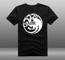 Mens Casual Game of throne House Targaryen Logo T-shirts Print 100% Cotton Short Sleeve O-neck Tee Shirts Tops