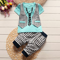 Summer baby boys clothing sets toddler children sport suit set 2Pcs lattice gentleman tracksuit kids boys