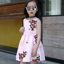 Girl Dress Cherry Printing Summer Dress Kids 2016 Sleeveless O-neck Toddler Girl Dresses Fashion Cute Kids Clothes 609C