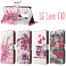 Pink Plum Magnetic Leather Wallet Handbag Book Cover Case For Flip LG Leon H320 C40 freeshiping cell phone bags shell for lg c40