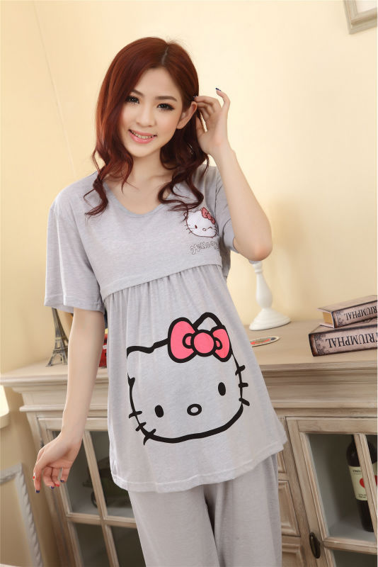 Hello kitty Gray women clothing maternity wear summer dresses for pregnant nursing clothes breast feeding maternity sleepwear 20