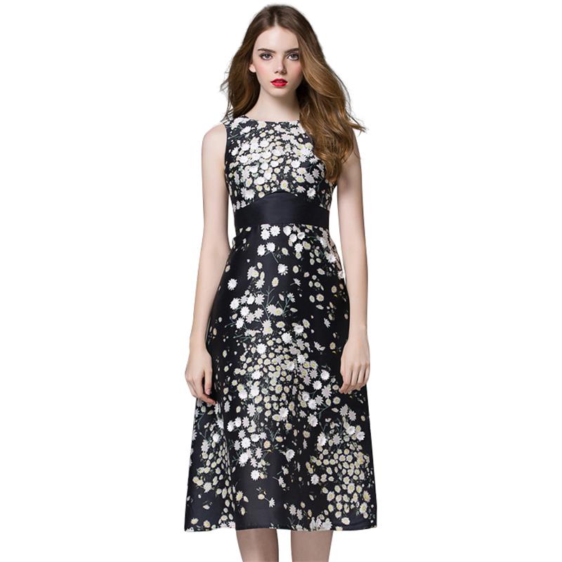 Women Beautiful Floral Midi Sleeveless Dresses 2016 Spring Summer New Brand Desigual Fashion Floral Print Long Vestidos