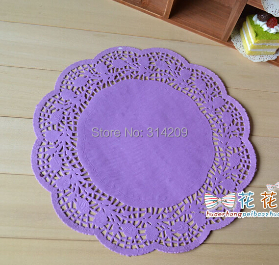 Free Shipping! 100pcs 12" inch Purple Color Flower Round Paper Lace