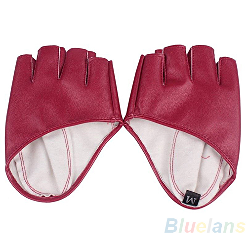 Fashion PU Half Finger Lady Leather Gloves women Lady s Fingerless Show Driving Gloves 042P