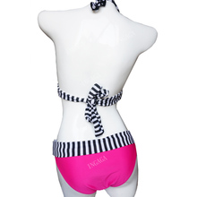 Plus Size XXL 2015 Hot Sale Women Swimwear Sexy Stripe Fringe Dotted Triangl Halter Bikini Set