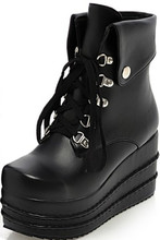 Ladies Women Punk Rock Lolita Wedge Heel Lace Up White Black High Casual Platform Ankle Boots 2015 Winter Autumn Shoes Plus