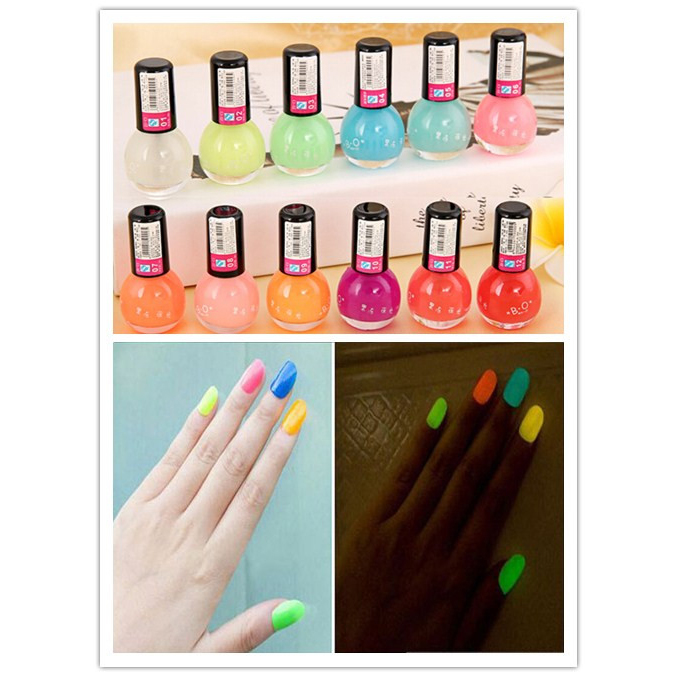 Noctilucous 12 Cute Candy Colors Fluorescent Neon Luminous Nail Art Polish Glow Dark Enamel Promotion Best