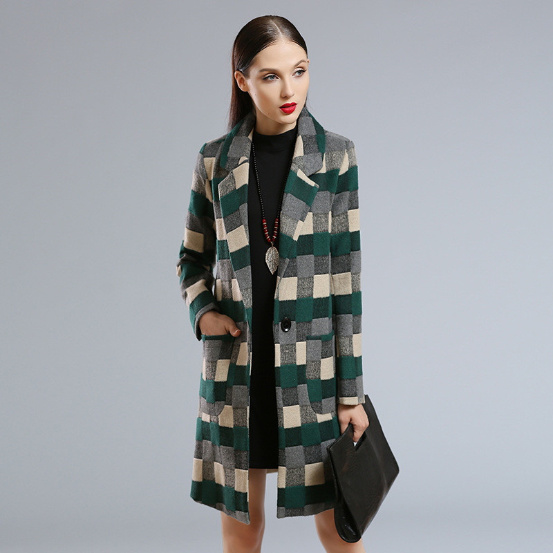 2016 Fashion Casual trend Autumn Winter Women font b Tartan b font Trench Plaid Elegant Noble