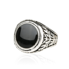 Men Jewelry Vintage Look Black Enamel 925 Sterling Silver Ring Circular Ring Surface Classic Pattern Fashion Rings For Men
