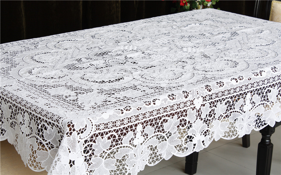 100 Lace Linen Embroidered cutwork tablecloth white rectangle table