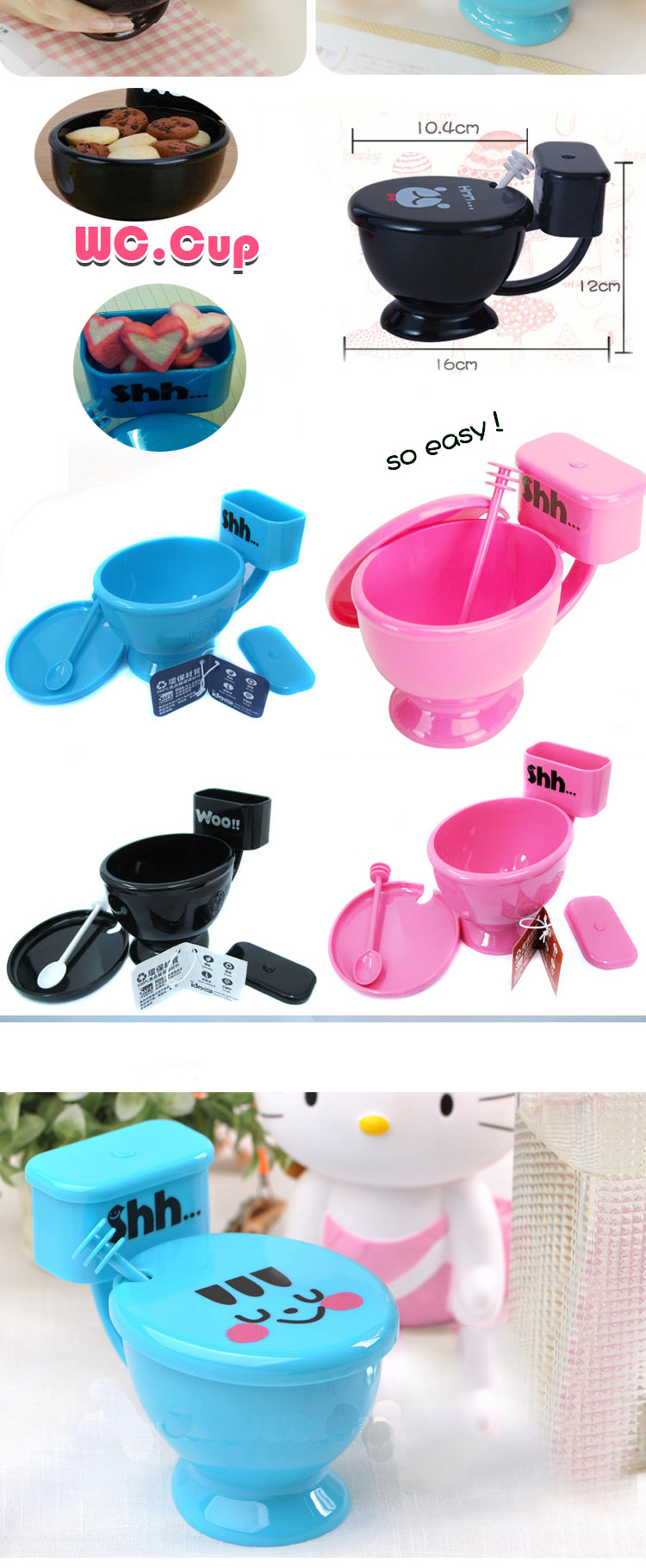 Novelty Toilet Shape Drinkware Mug With Lid Spoon Plastics Cups Beer Coffee Mug Handle Drinking