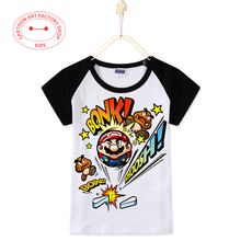 2016 New Fashion Summer Clothes Kids T-Shirts Cotton Super Mario Bros Cartoon Print Boys T Shirt Girls Top Tees Free Shipping