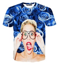 Unisex 3D T-shirt Glasses Girls Print Cotton Tee Shirts Short Sleeve Casual Blue Rose Homme Loose Summer Tops verano
