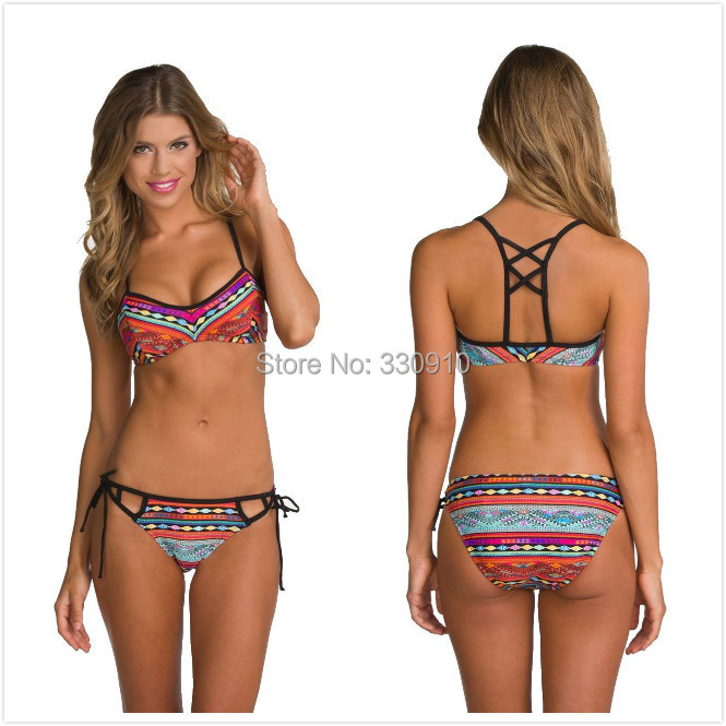 2015 New design brazilian cut sexy Bikini set retro colorful swimwear bandage racerback tank top swimsuit vintage bathing suit 2015 New design brazilian cut sexy Bikini set retro colorful swimwear bandage racerback tank top swimsuit vintage bathing suit