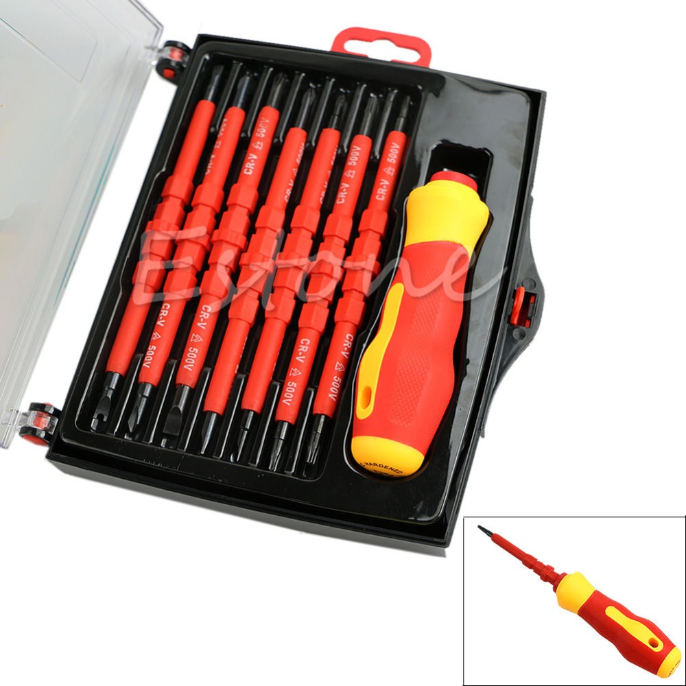 A96 Free Shipping 1 Set 7Pcs Electrician's Insulated Electrical Double Head Hand Screwdriver Tools