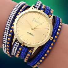 New 2015 Fashion Dress Wristwatches Geneva DIY Korea Cashmere Quartz Watch Women Rhinestone Gold Plated Bracelets