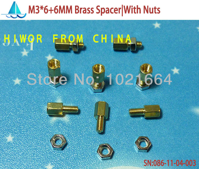 (100pcs/lot)(Hardware) M3 Male 6MM X Female 6MM, M3x6+6 MM Brass Standoff Spacer