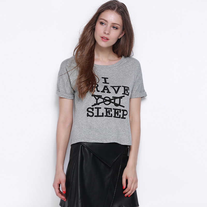 New 2016 Summer Women Short Sleeve Gray Lady Tops female casual fashion creative letters printed wild loose Women T shirts S2261