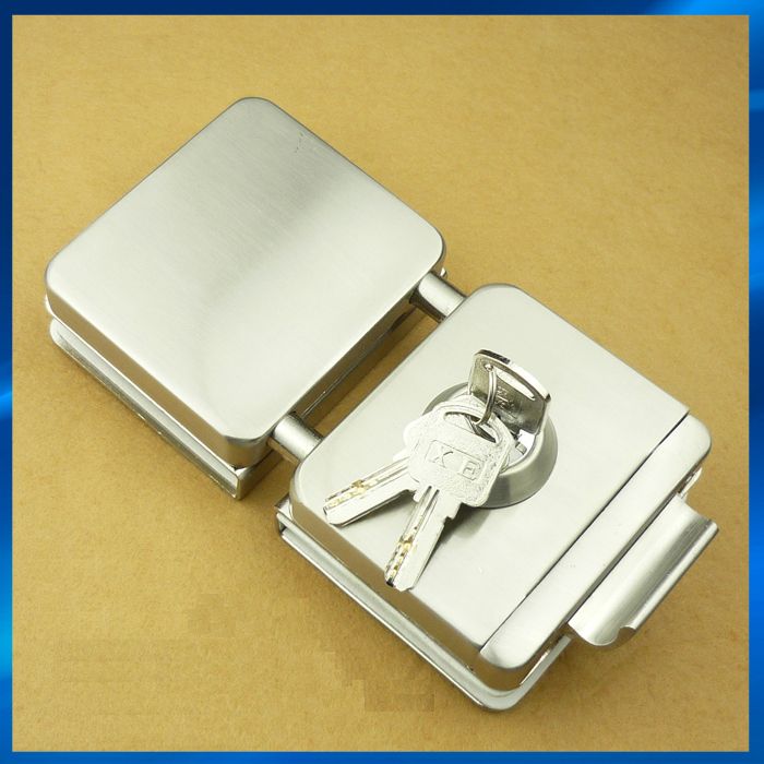 Double glass door lock with keys(one key hole and turning knob),glass