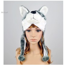 Cartoon Husky Animals Cute Plush Fancy Dress Fluffy Costume Hat Cap Freeshipping 51