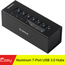 Free Shipping ORICO SuperSpeed 7 Port USB 3.0 HUB with Power Switch Aluminum Alloy Hub — Black