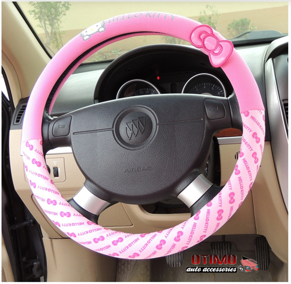4 Car Cute Steering Wheel Cover Hello Kitty Interior Decoration Set for Female Kitty Cat Car Wheel Cover Case 38CM